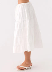 Aphira Tiered Midi Skirt - White