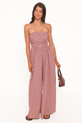 Paige Strapless Jumpsuit - Red Gingham