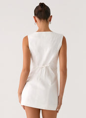 Golden Touch Cotton Mini Dress - White