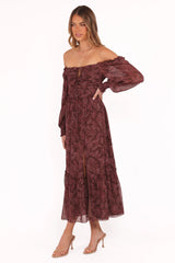 Keziah Long Sleeve Maxi Dress - Burgundy Paisley