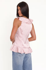 Orelia Ruffle Front Top - Pink