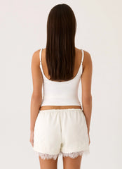 Tarina Lace Trim Mini Shorts - Ivory