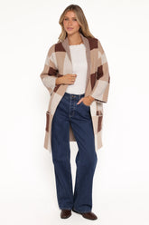 Ecoya Long Cardigan - Brown Plaid