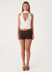 Rowenah Denim Mini Shorts - Chocolate