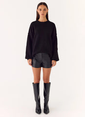 Oslo Faux Leather Mini Shorts - Black