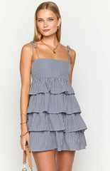 Paolo Navy Gingham Ruffle Mini Dress