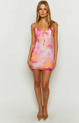 Monica Pink Print Chiffon Mini Dress