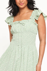 Bronte Midi Dress - Green Floral