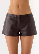 Coastline Faux Leather Micro Mini Shorts - Chocolate