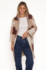 Ecoya Long Cardigan - Brown Plaid