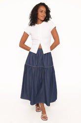 Meadow Midi Denim Skirt - Dark Wash