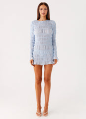 Jasy Long Sleeve Mini Dress - Sky Blue