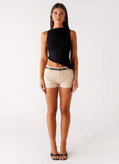 Katie Suede Mini Shorts - Beige