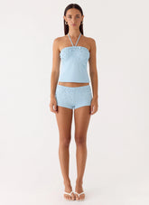 Bonita Button Mini Shorts - Pale Blue