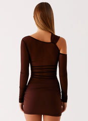 Ophelie Asymmetric Long Sleeve Mini Dress - Chocolate