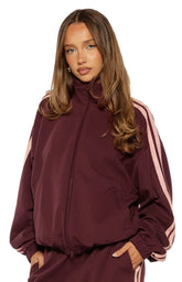 Kosie Burgundy and Pink Stripe Track Jacket