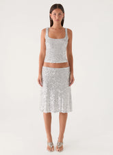 Evodia Sequin Midi Skirt - Silver
