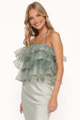 Taelya Flounce Top - Mint Green Floral