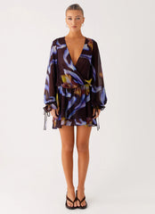 Passion Long Sleeve Mini Dress - Dark Floral