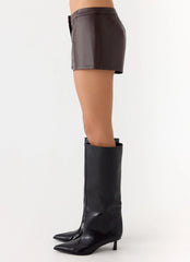Coastline Faux Leather Micro Mini Shorts - Chocolate