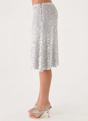 Evodia Sequin Midi Skirt - Silver
