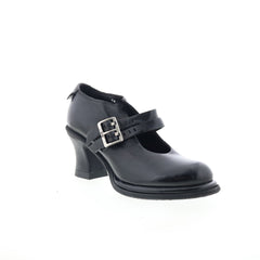 Nita Womens Black Leather Hook & Loop Pumps Heels Shoes