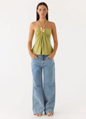 Corah Halter Top - Green Olive