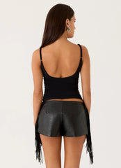 Isiah Low Rise PU Shorts - Black