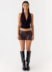 Coastline Faux Leather Micro Mini Shorts - Chocolate