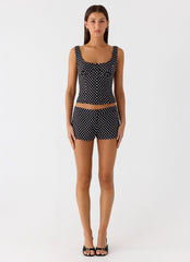 Coastline Cotton Micro Mini Shorts - Black Polkadot