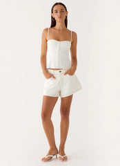 Owen A-Line Denim Shorts - White