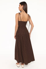 Mischa Maxi Dress - Brown Polka Dot