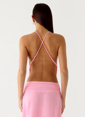 Sweet Charm Cowl Neck Top - Baby Pink