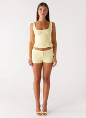 Coastline Cotton Micro Mini Shorts - Yellow