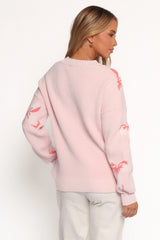Carrington Bow Print Knit Sweater - Pink
