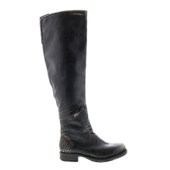 Sonny A50310-203 Womens Black Leather Zipper Knee High Boots