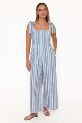 Ella Tie Shoulder Jumpsuit - Blue/White Stripe