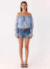 Kayda Low Rise Denim Shorts - Blue Wash