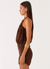Vidia Flower Mini Dress - Chocolate