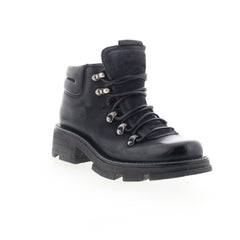 Langan Womens Black Leather Lace Up Ankle & Booties Boots