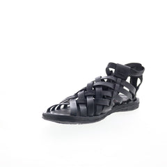 Ralston Womens Black Leather Hook & Loop Strap Sandals Shoes